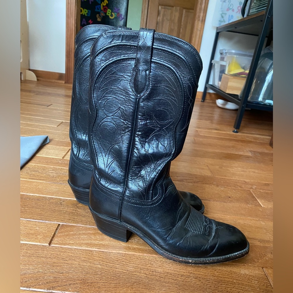 Dan Post MADE IN USA 🇺🇸 Mid-Calf Leather Black Cowboy Boots - Genuine Leather